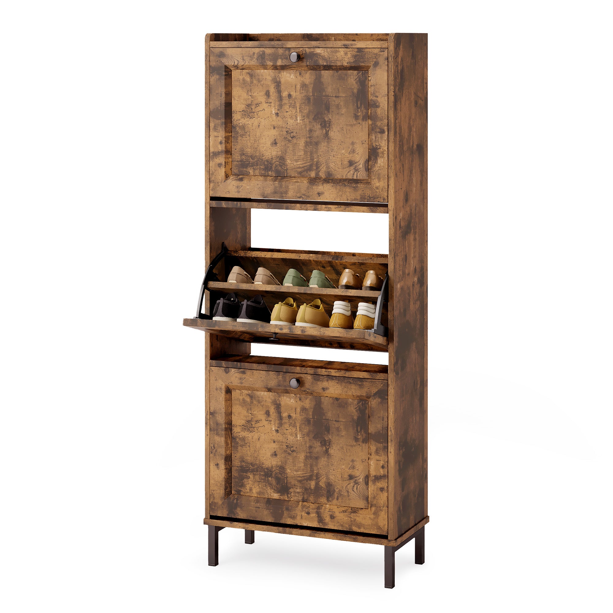 Meuble à chaussures étroit Bealife FS52 avec 3 tiroirs basculants et pieds en métal