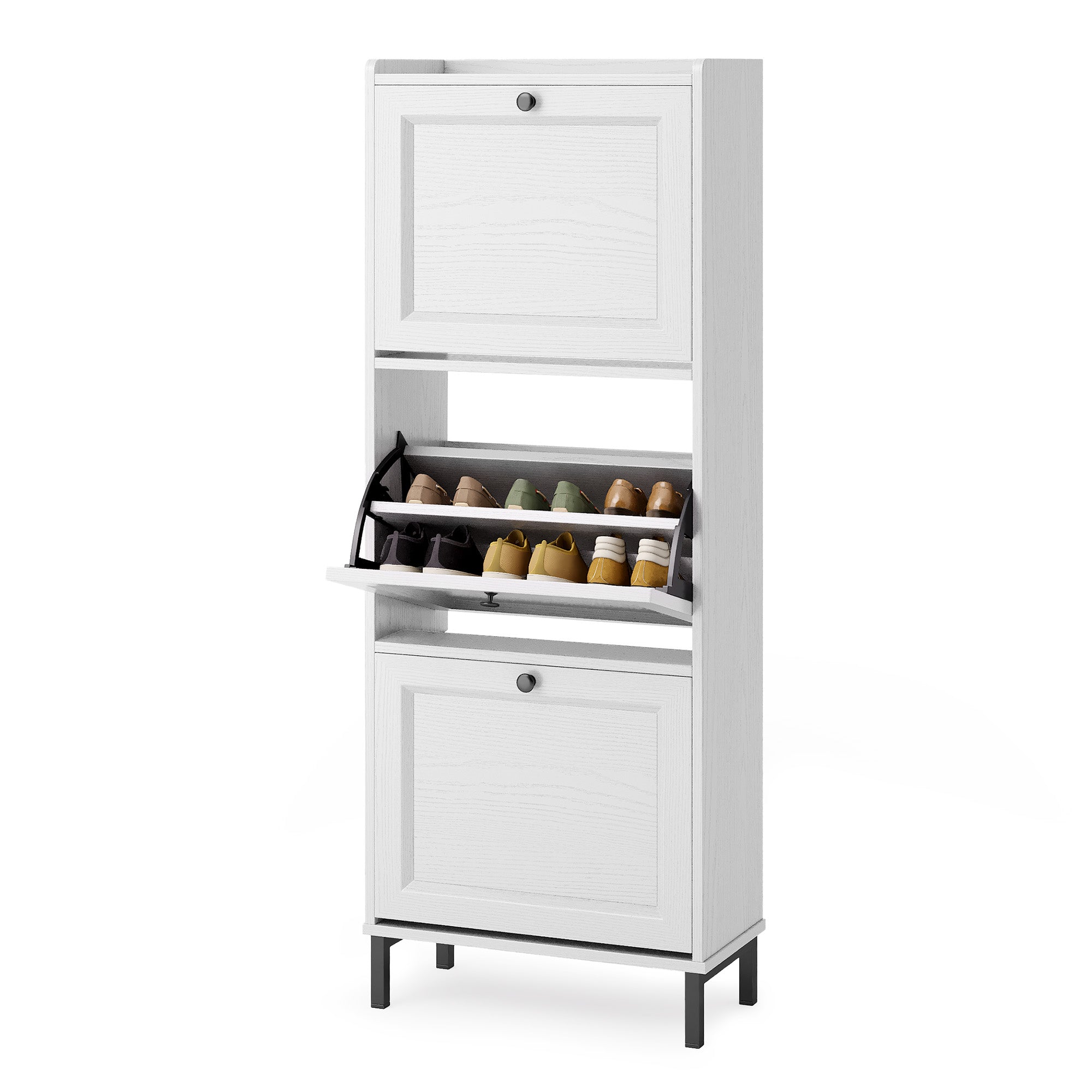 Meuble à chaussures étroit Bealife FS52 avec 3 tiroirs basculants et pieds en métal
