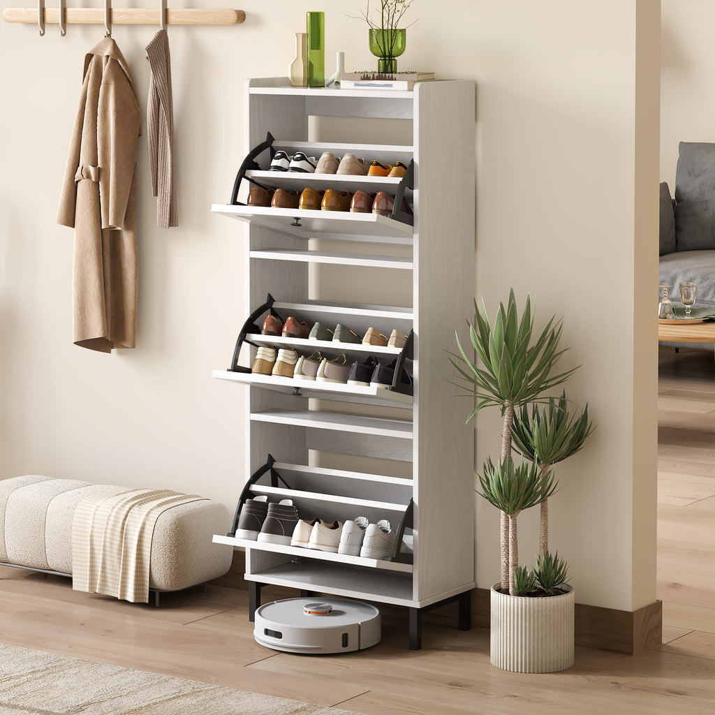 Bealife FS52 Slim Shoe Cabinet with 3 Tipping Doors and Metal Legs