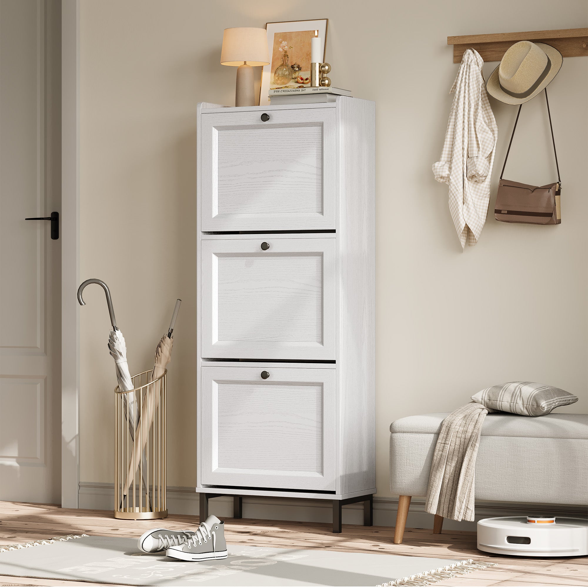 Bealife FS52 Slim Shoe Cabinet with 3 Tipping Doors and Metal Legs