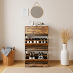 Meuble à chaussures Bealife FS58 avec 2 compartiments basculants et tiroir supérieur, anti-basculement, étagères réglables en hauteur