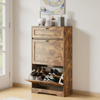 Meuble à chaussures Bealife FS58 avec 2 compartiments basculants et tiroir supérieur, anti-basculement, étagères réglables en hauteur