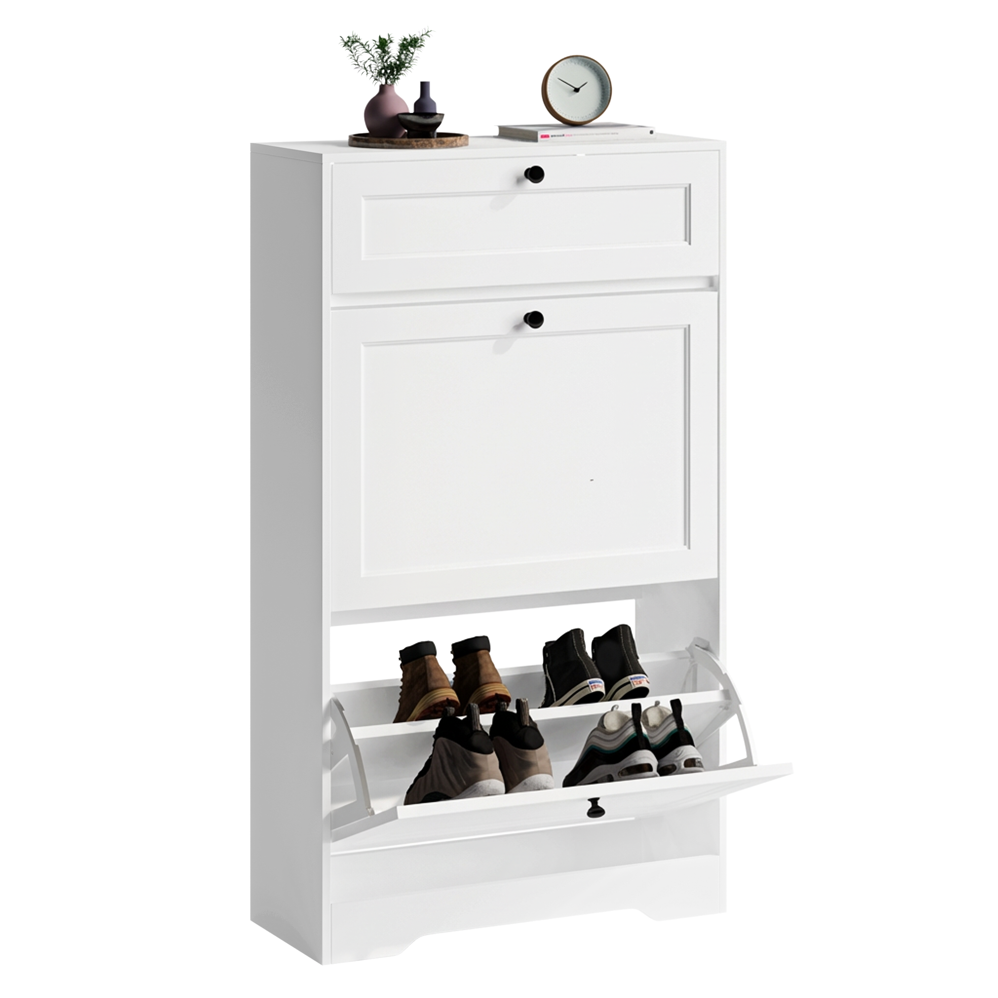 Bealife FS58 Shoe Cabinet with 2 Tilt-Out Drawers & Top Drawer, Anti-Tip Kit, Adjustable Shelves