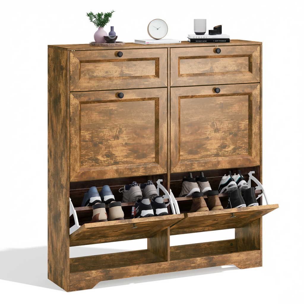 Bealife FS59 Shoe Cabinet with 4 Tilt-Out Drawers & 2 Storage Drawers, Anti-Tipping Device and Height-Adjustable Shelves