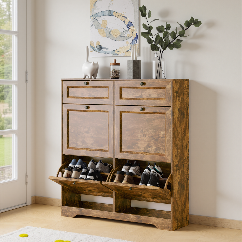 Bealife FS59 Shoe Cabinet with 4 Tilt-Out Drawers & 2 Storage Drawers, Anti-Tipping Device and Height-Adjustable Shelves