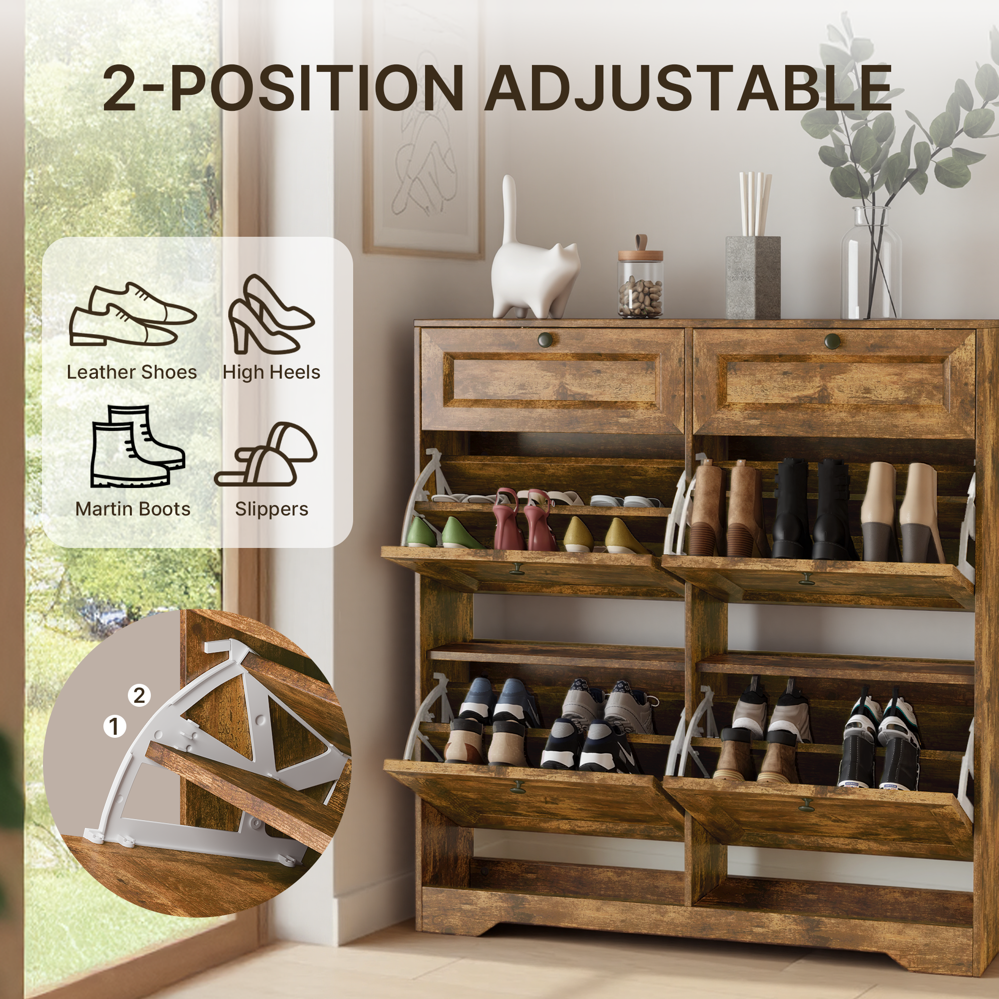 Bealife FS59 Shoe Cabinet with 4 Tilt-Out Drawers & 2 Storage Drawers, Anti-Tipping Device and Height-Adjustable Shelves