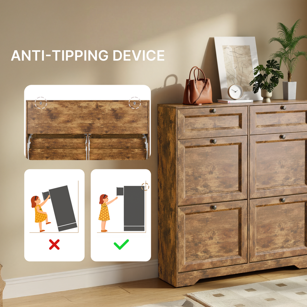 Bealife FS59 Shoe Cabinet with 4 Tilt-Out Drawers & 2 Storage Drawers, Anti-Tipping Device and Height-Adjustable Shelves