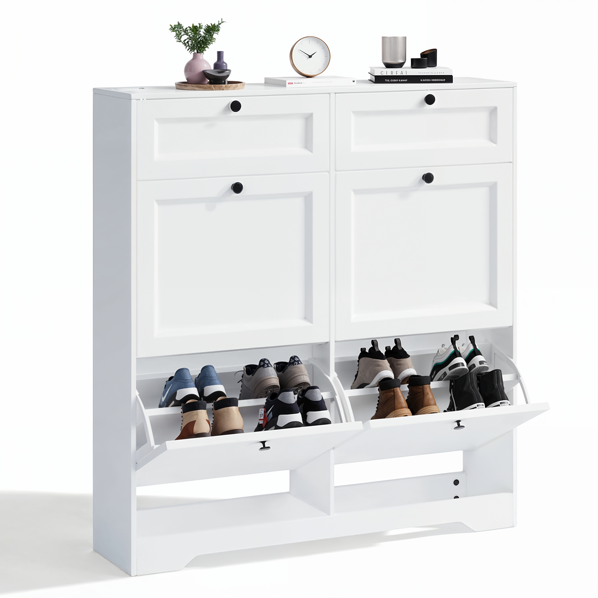 Bealife FS59 Shoe Cabinet with 4 Tilt-Out Drawers & 2 Storage Drawers, Anti-Tipping Device and Height-Adjustable Shelves