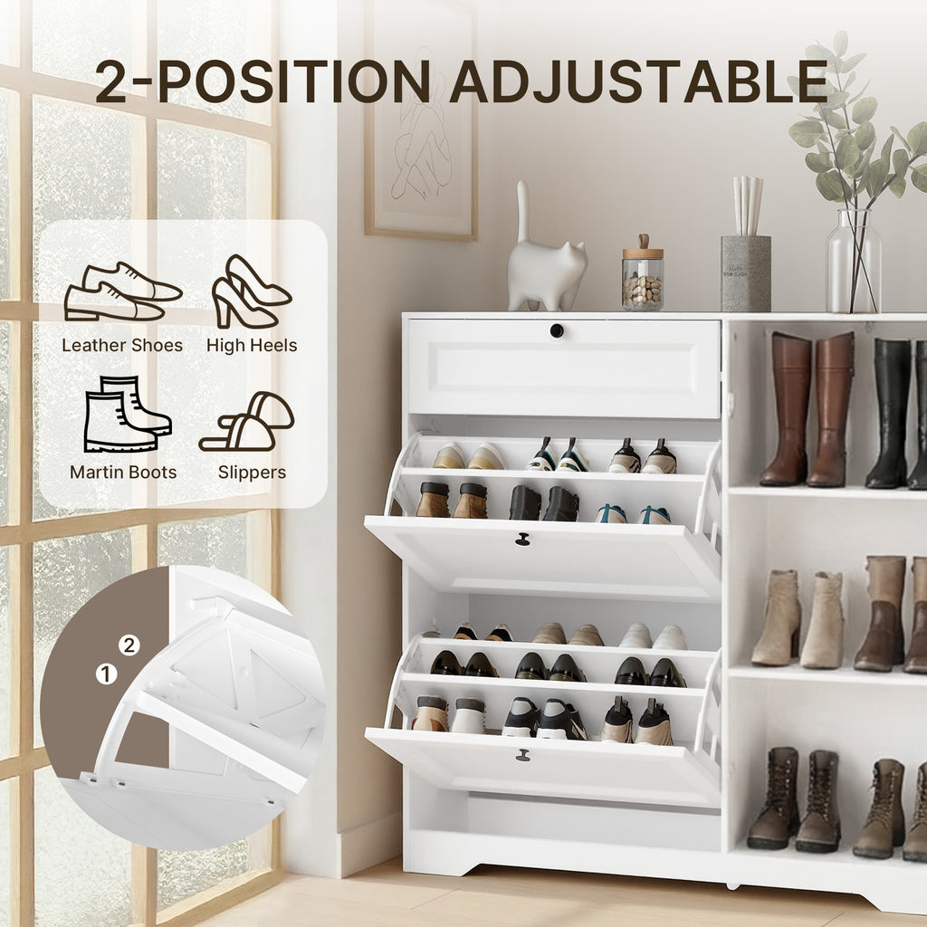 Meuble à chaussures Bealife FS60 3-en-1 avec 2 portes abattantes et 1 placard réglable à deux niveaux