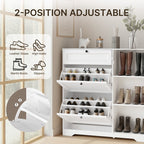 Meuble à chaussures Bealife FS60 3-en-1 avec 2 portes abattantes et 1 placard réglable à deux niveaux