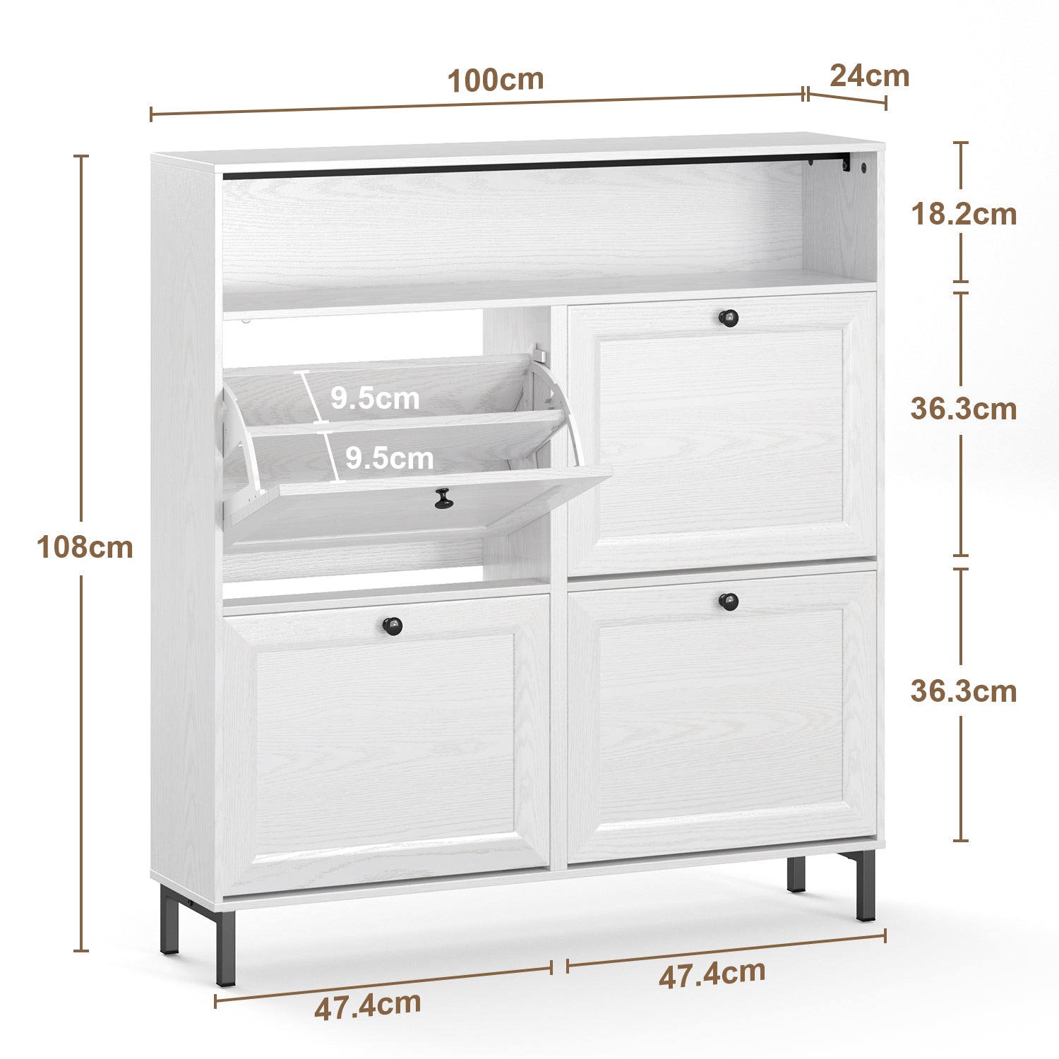 Bealife FS61 Meuble à chaussures avec 4 abattants et niche ouverte