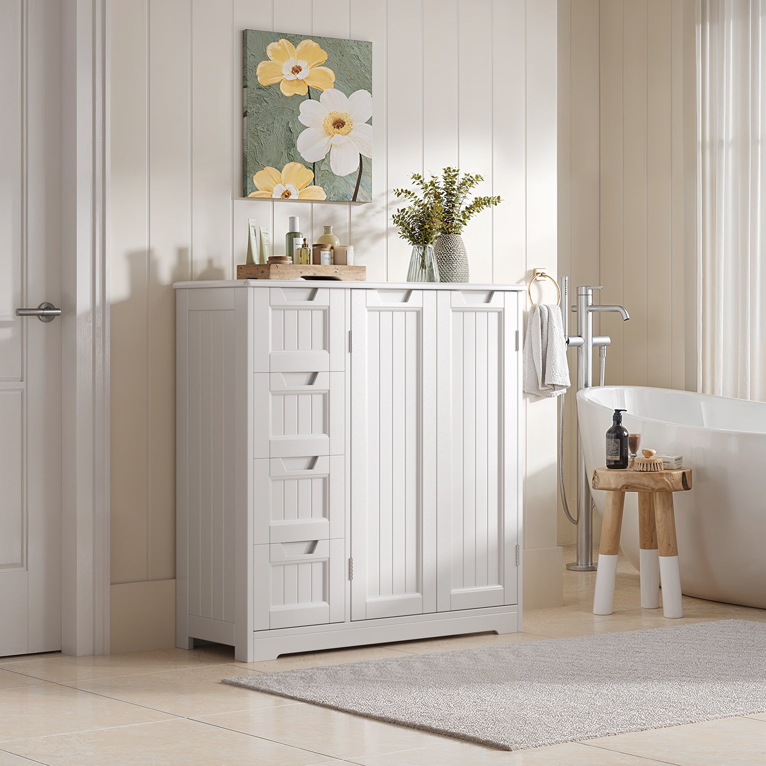 Meuble de salle de bain Bealife AP67, 4 tiroirs et 2 portes, réglable en hauteur