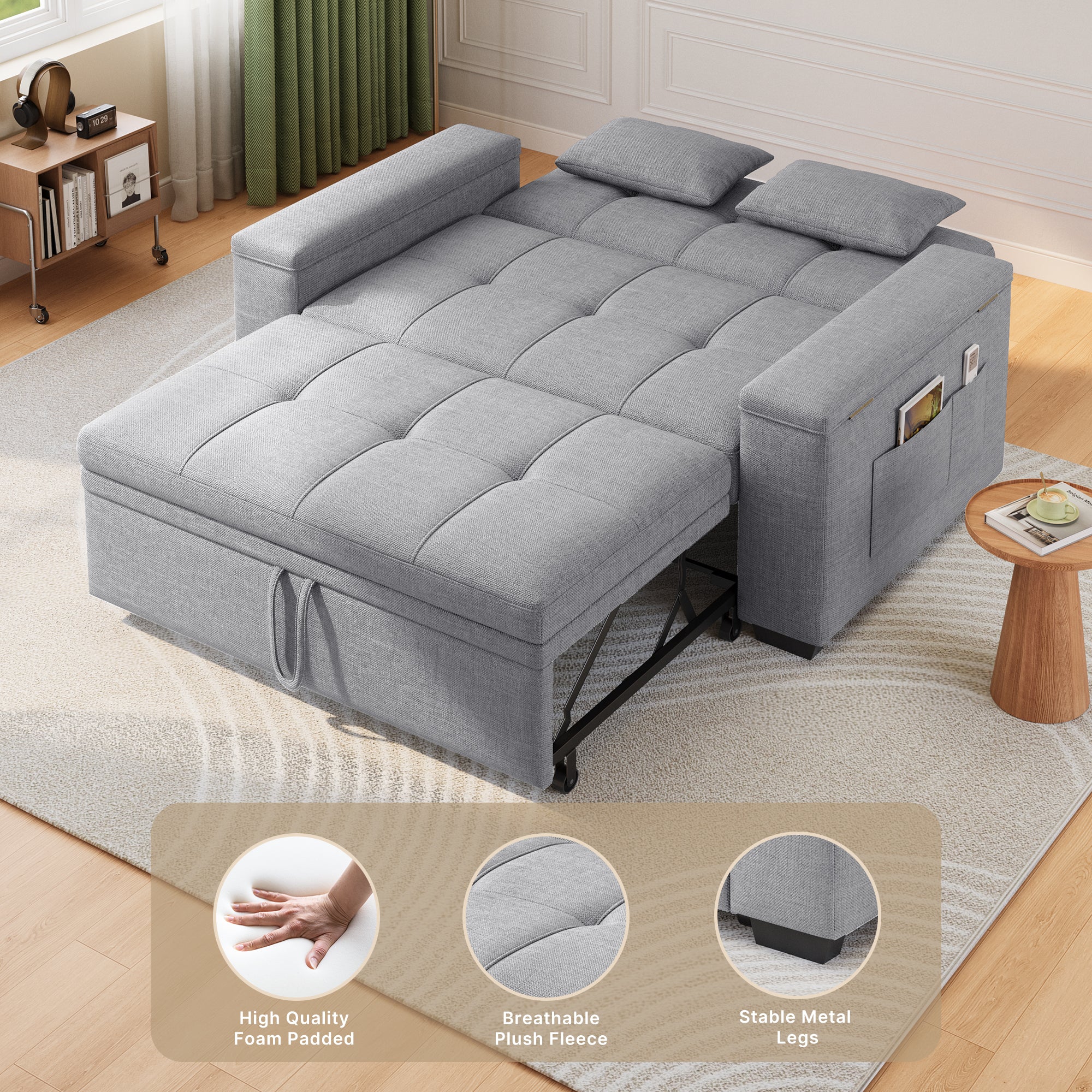 Canapé convertible Bealife AR27, fauteuil multifonction 3-en-1 inclinable avec oreiller