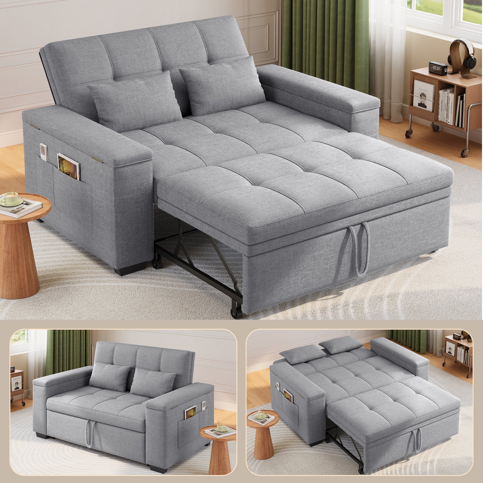 Canapé convertible Bealife AR27, fauteuil multifonction 3-en-1 inclinable avec oreiller