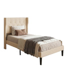 Bealife AF14 Lit capitonné simple 90x200 cm, Lit en tissu moderne avec tête de lit capitonnée et sommier à lattes