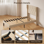 Bealife AF14 Lit capitonné simple 90x200 cm, Lit en tissu moderne avec tête de lit capitonnée et sommier à lattes