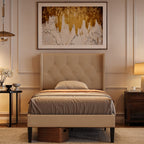 Bealife AF14 Lit capitonné simple 90x200 cm, Lit en tissu moderne avec tête de lit capitonnée et sommier à lattes