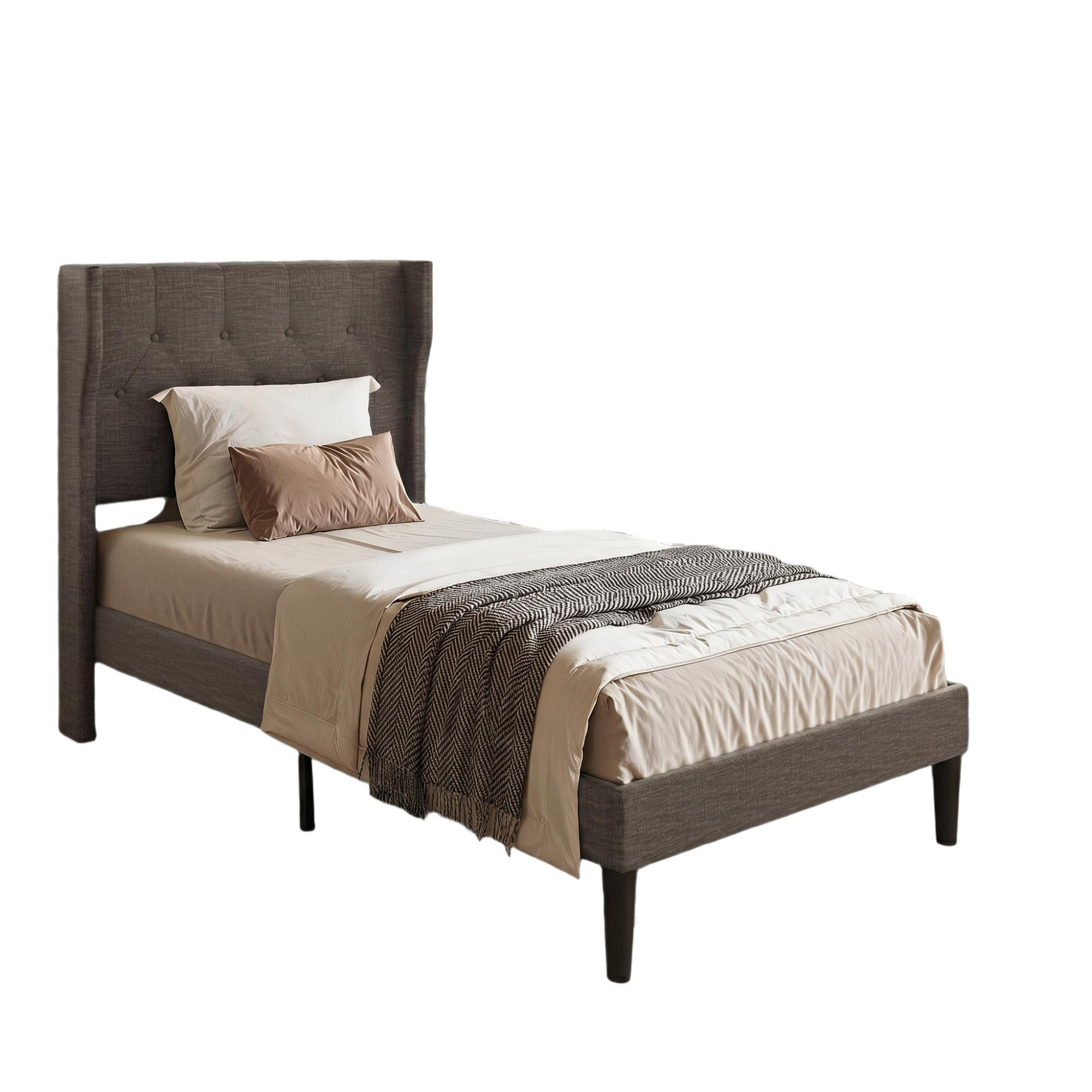 Bealife AF14 Lit capitonné simple 90x200 cm, Lit en tissu moderne avec tête de lit capitonnée et sommier à lattes