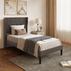 Bealife AF14 Lit capitonné simple 90x200 cm, Lit en tissu moderne avec tête de lit capitonnée et sommier à lattes