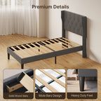 Bealife AF14 Lit capitonné simple 90x200 cm, Lit en tissu moderne avec tête de lit capitonnée et sommier à lattes