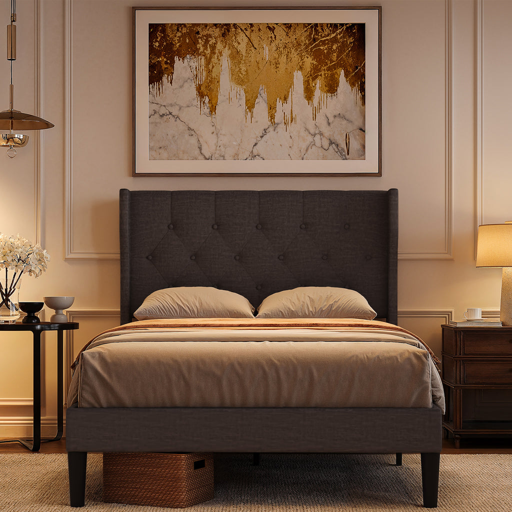 Bealife AF15 Lit simple confort 120x200 cm, lit rembourré avec tête de lit capitonnée et sommier à lattes stable