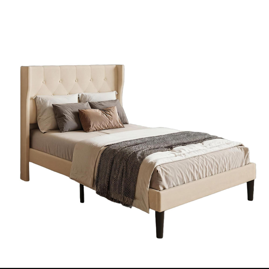Bealife AF15 Lit simple confort 120x200 cm, lit rembourré avec tête de lit capitonnée et sommier à lattes stable