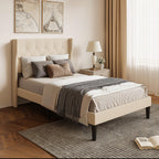 Bealife AF15 Lit simple confort 120x200 cm, lit rembourré avec tête de lit capitonnée et sommier à lattes stable