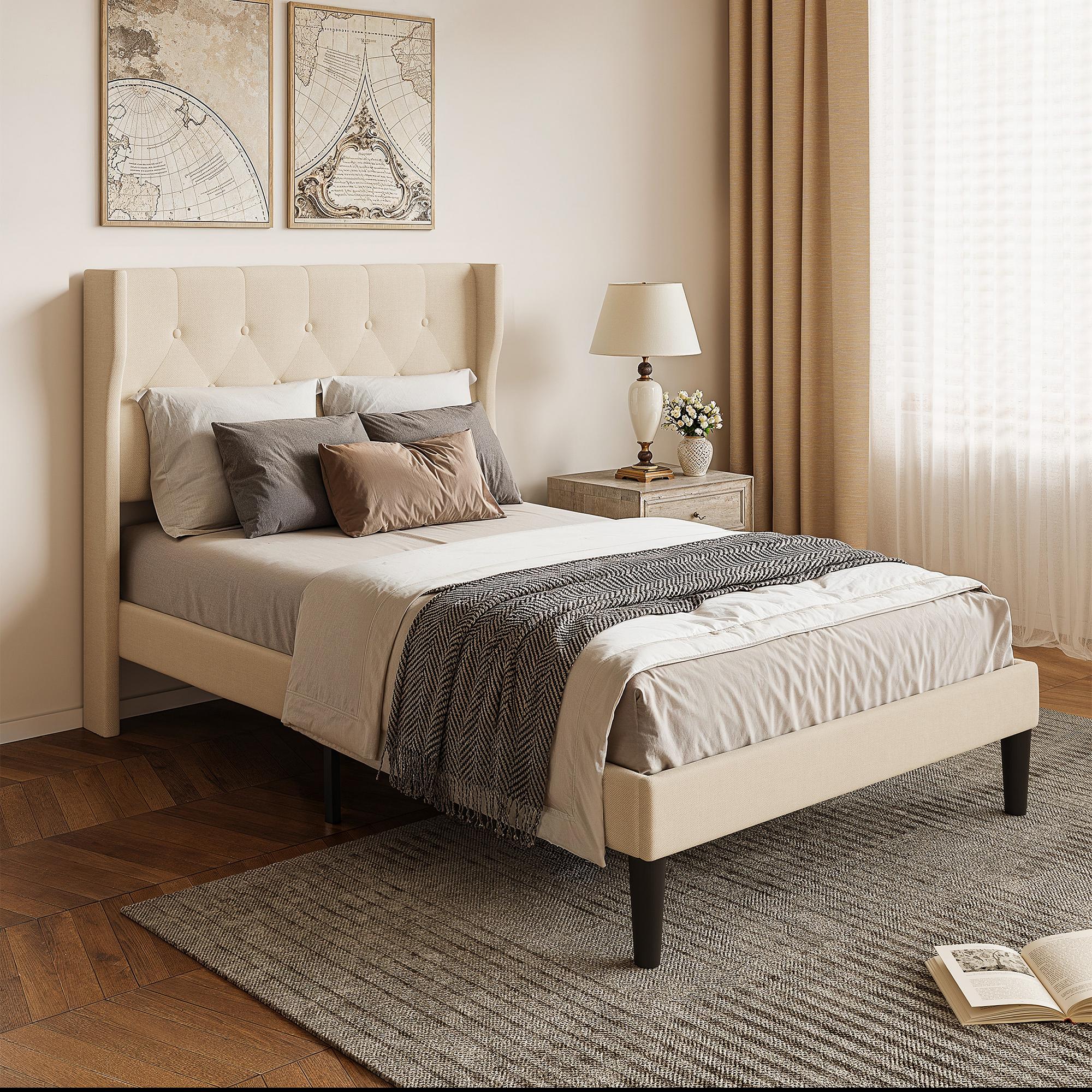 Bealife AF15 Lit simple confort 120x200 cm, lit rembourré avec tête de lit capitonnée et sommier à lattes stable