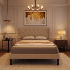 Bealife AF15 Lit simple confort 120x200 cm, lit rembourré avec tête de lit capitonnée et sommier à lattes stable
