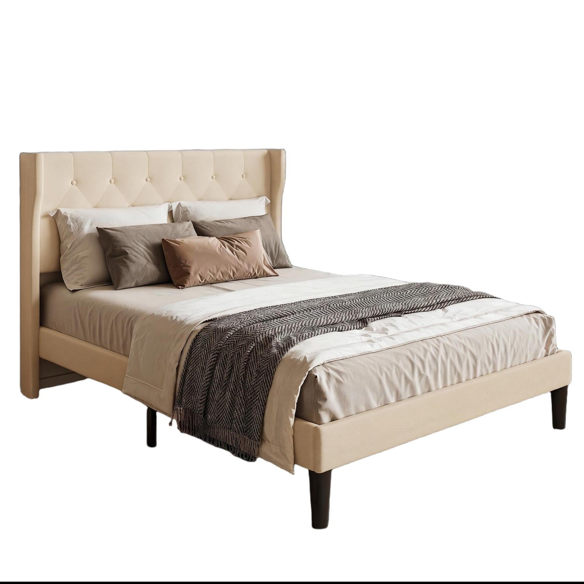 Bealife AF16 Lit français rembourré 140×200 cm, Lit simple de taille intermédiaire avec tête de lit capitonnée et sommier à lattes