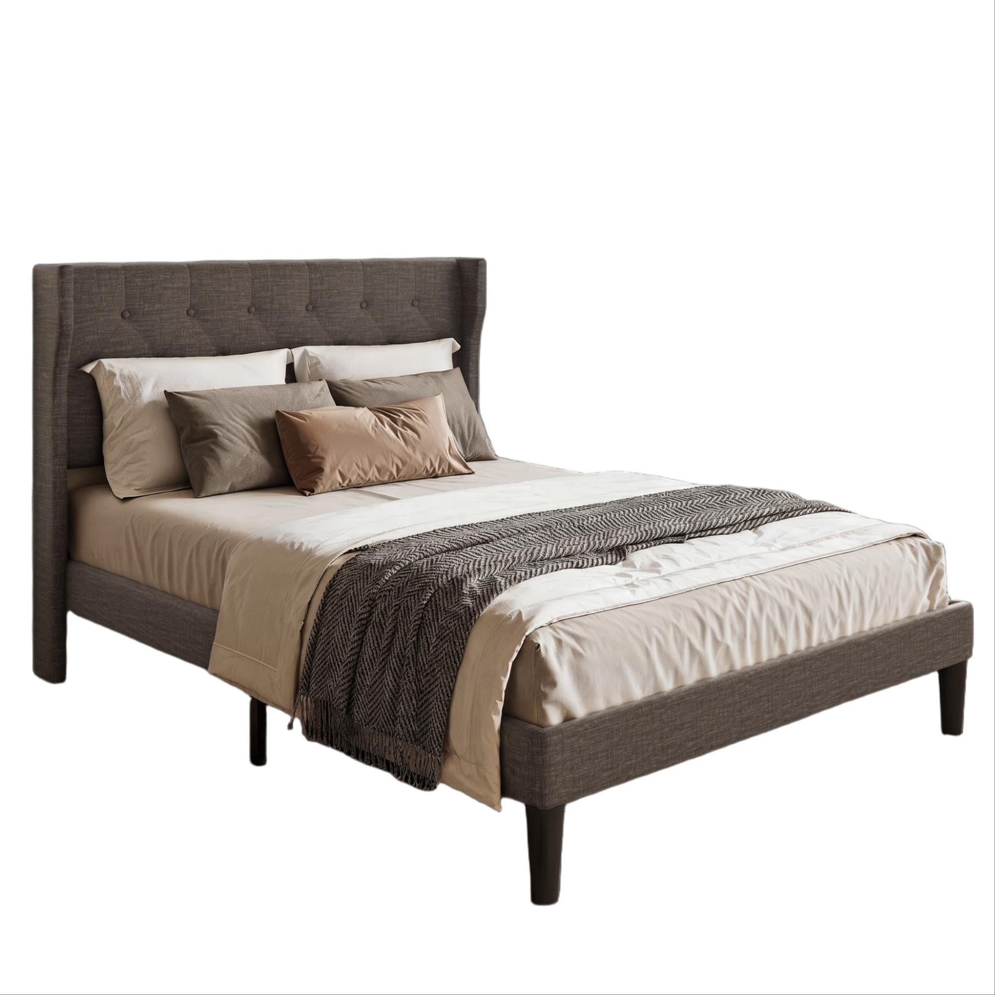Bealife AF16 Lit français rembourré 140×200 cm, Lit simple de taille intermédiaire avec tête de lit capitonnée et sommier à lattes