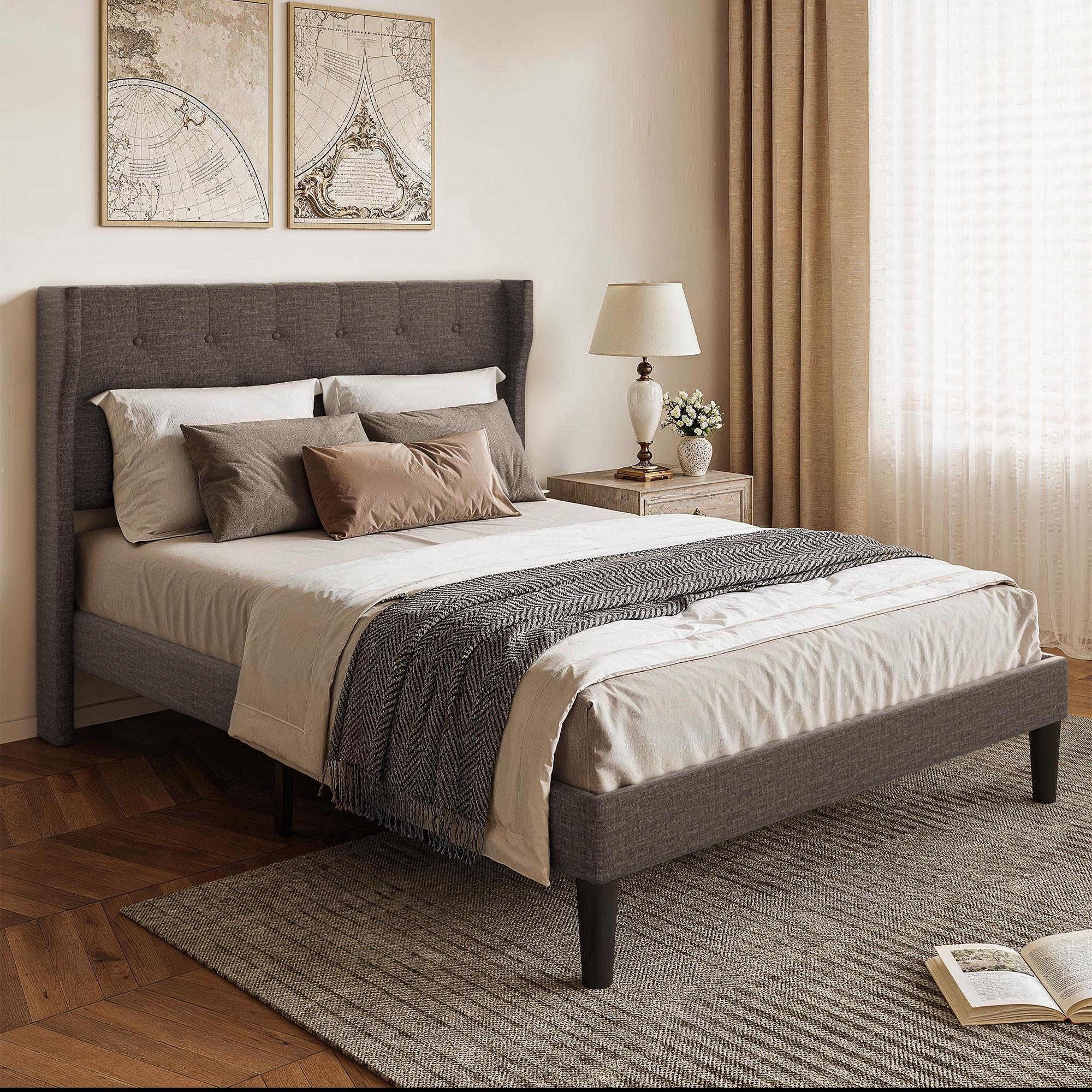 Bealife AF16 Lit français rembourré 140×200 cm, Lit simple de taille intermédiaire avec tête de lit capitonnée et sommier à lattes