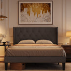 Bealife AF16 Lit français rembourré 140×200 cm, Lit simple de taille intermédiaire avec tête de lit capitonnée et sommier à lattes
