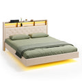 Bealife AF19 Lit rembourré 160x200 cm, Lit double Queen-size avec cadre de lit en métal et tête de lit avec rangement