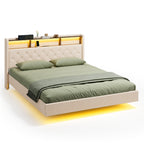 Bealife AF19 Lit rembourré 160x200 cm, Lit double Queen-size avec cadre de lit en métal et tête de lit avec rangement