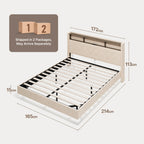 Bealife AF19 Lit rembourré 160x200 cm, Lit double Queen-size avec cadre de lit en métal et tête de lit avec rangement