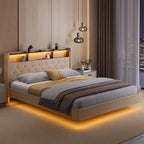 Bealife AF19 Lit rembourré 160x200 cm, Lit double Queen-size avec cadre de lit en métal et tête de lit avec rangement