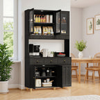 Bealife AP05 Buffet de cuisine avec fenêtre acrylique et éclairage LED 100×38×181 cm, Armoire vitrée haute avec étagères réglables pour salle à manger et salon