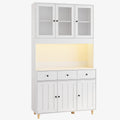 Bealife AP05 Buffet de cuisine avec fenêtre acrylique et éclairage LED 100×38×181 cm, Armoire vitrée haute avec étagères réglables pour salle à manger et salon