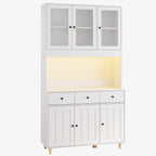 Bealife AP05 Buffet de cuisine avec fenêtre acrylique et éclairage LED 100×38×181 cm, Armoire vitrée haute avec étagères réglables pour salle à manger et salon
