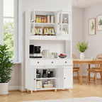 Bealife AP05 Buffet de cuisine avec fenêtre acrylique et éclairage LED 100×38×181 cm, Armoire vitrée haute avec étagères réglables pour salle à manger et salon
