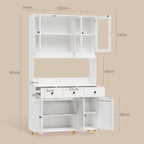 Bealife AP05 Buffet de cuisine avec fenêtre acrylique et éclairage LED 100×38×181 cm, Armoire vitrée haute avec étagères réglables pour salle à manger et salon