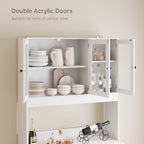 Bealife AP05 Buffet de cuisine avec fenêtre acrylique et éclairage LED 100×38×181 cm, Armoire vitrée haute avec étagères réglables pour salle à manger et salon