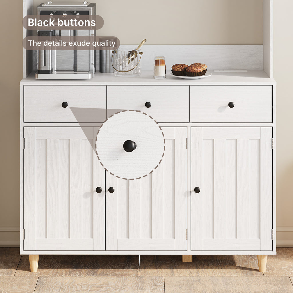 Bealife AP05 Buffet de cuisine avec fenêtre acrylique et éclairage LED 100×38×181 cm, Armoire vitrée haute avec étagères réglables pour salle à manger et salon