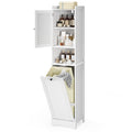 Bealife AP06 Armoire de salle de bain avec panier à linge intégré, Meuble à linge étroit avec dispositif anti-basculement - 40x37x170 cm