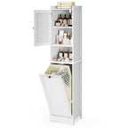 Bealife AP06 Armoire de salle de bain avec panier à linge intégré, Meuble à linge étroit avec dispositif anti-basculement - 40x37x170 cm