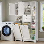 Bealife AP06 Armoire de salle de bain avec panier à linge intégré, Meuble à linge étroit avec dispositif anti-basculement - 40x37x170 cm