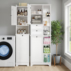 Bealife AP06 Armoire de salle de bain avec panier à linge intégré, Meuble à linge étroit avec dispositif anti-basculement - 40x37x170 cm