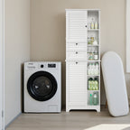 Bealife AP06 Armoire de salle de bain avec panier à linge intégré, Meuble à linge étroit avec dispositif anti-basculement - 40x37x170 cm