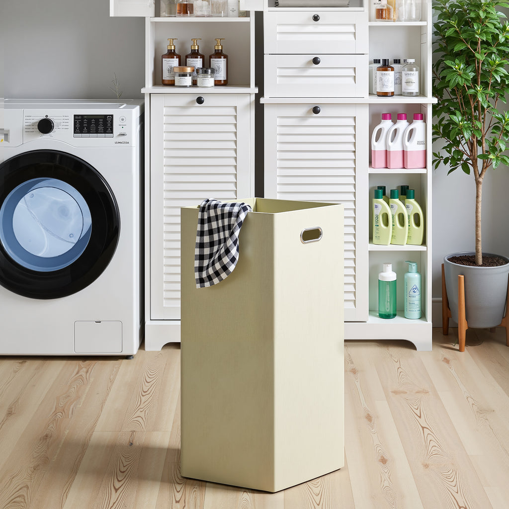 Bealife AP06 Armoire de salle de bain avec panier à linge intégré, Meuble à linge étroit avec dispositif anti-basculement - 40x37x170 cm